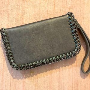 No brand charcoal gray leather wristlet